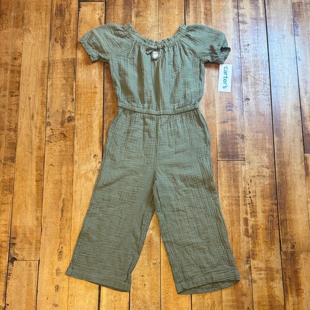 Carters Romper size 4 Green cotton gauze new spring Easter boho